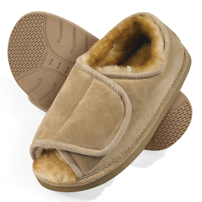 The Gentlemen’s Adjustable Sheepskin Slippers – with adjustable uppers made from Mongolian sheepskin that provide a custom fit for narrow or wide feet
