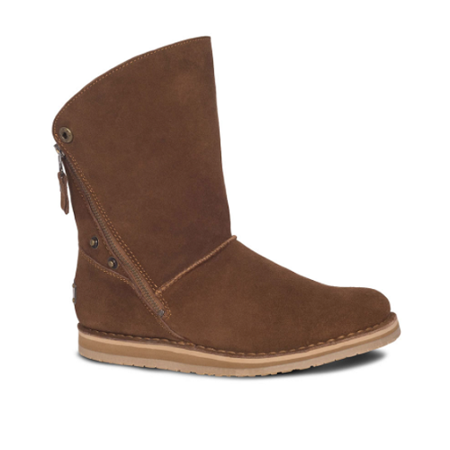 The Lady’s Calf Ankle Sheepskin Boots – with side panels that can be zipped up or folded down for two completely different styles